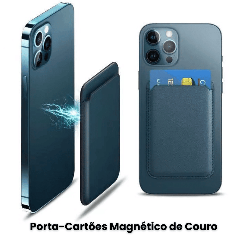 Carregador Portátil Magnético Magsafe® para Iphone + Capinha Magnética Magsafe® + Porta-Cartões de Couro Magnético - Conectta Web