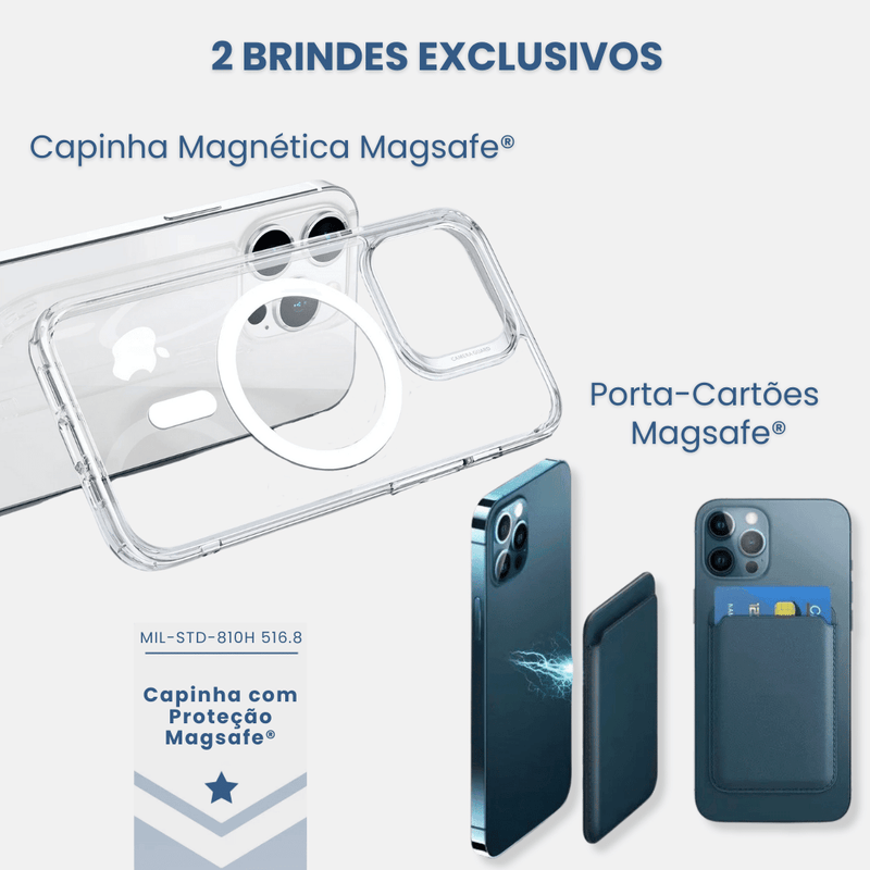 Carregador Portátil Magnético Magsafe® para Iphone + Capinha Magnética Magsafe® + Porta-Cartões de Couro Magnético - Conectta Web