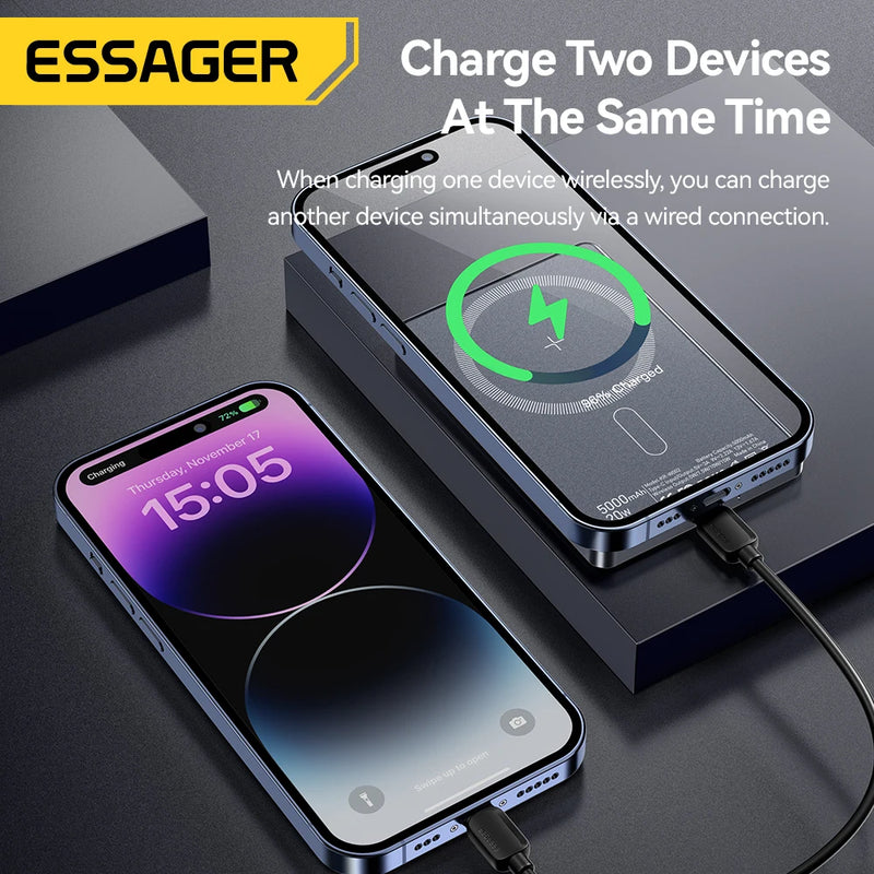 Essager Thin Wireless Power Bank Magnetic 20W 5000mAh Portable Fast Charging External Battery for Magsafe For iPhone 15 14 13 12